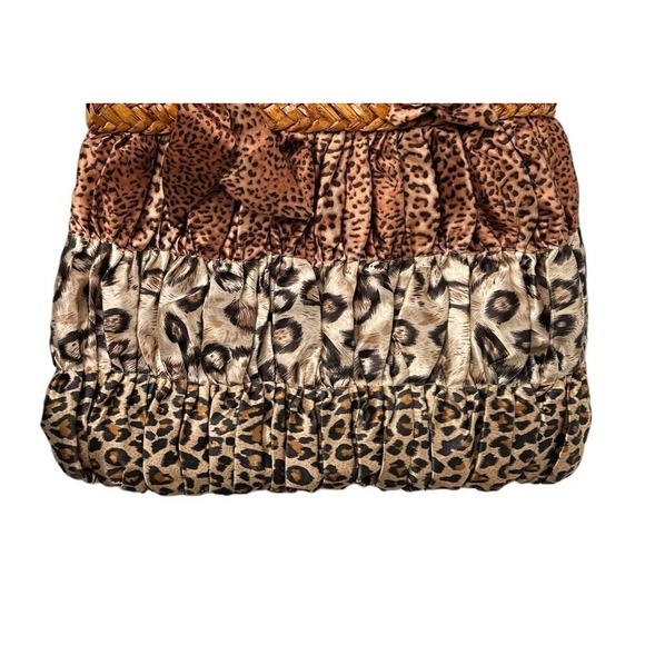 Capelli Straworld Double Handle Leopard Cheetah Mixed Print Satiny Bag Purse - Picture 2 of 9